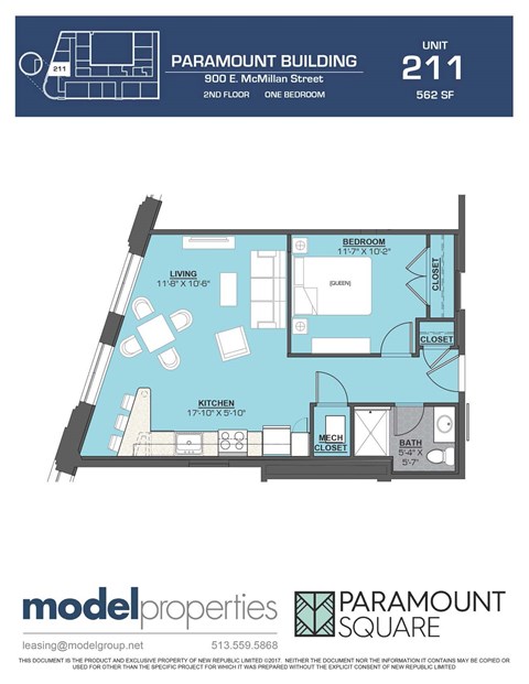 Floor plan for studio, 1 bath, 562 sqft